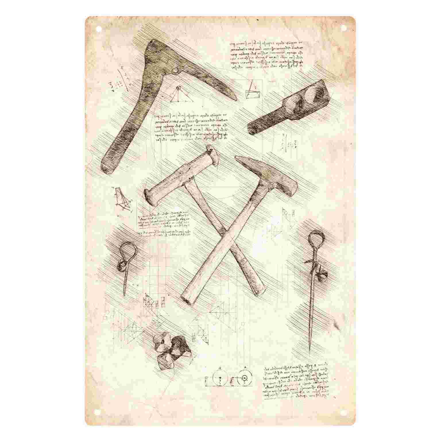 Gardening Tools Sketch - لافتة معدنية مسطحة ثنائية الأبعاد بتصميم