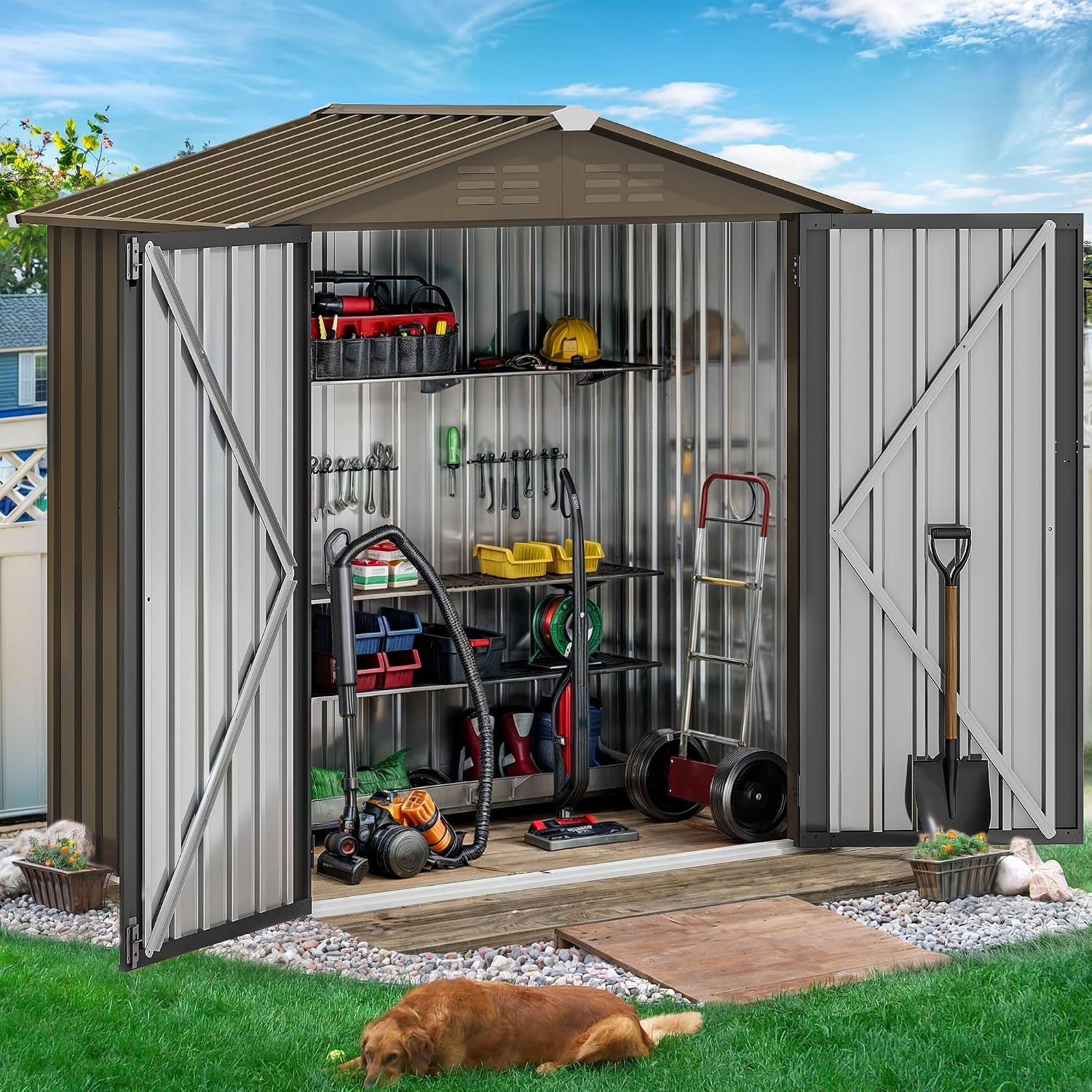 مخزن معدني خارجي 6×4 قدم، وحدة - مراجعة Gardening Tools Heavy Duty وسعره